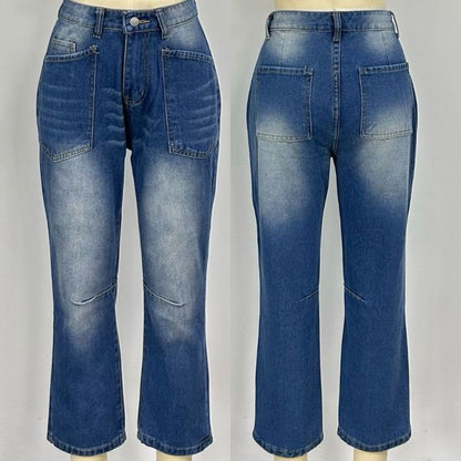 Barrel Jeans for Women High Waisted Wide Leg Baggy Denim Trousers, front and back views