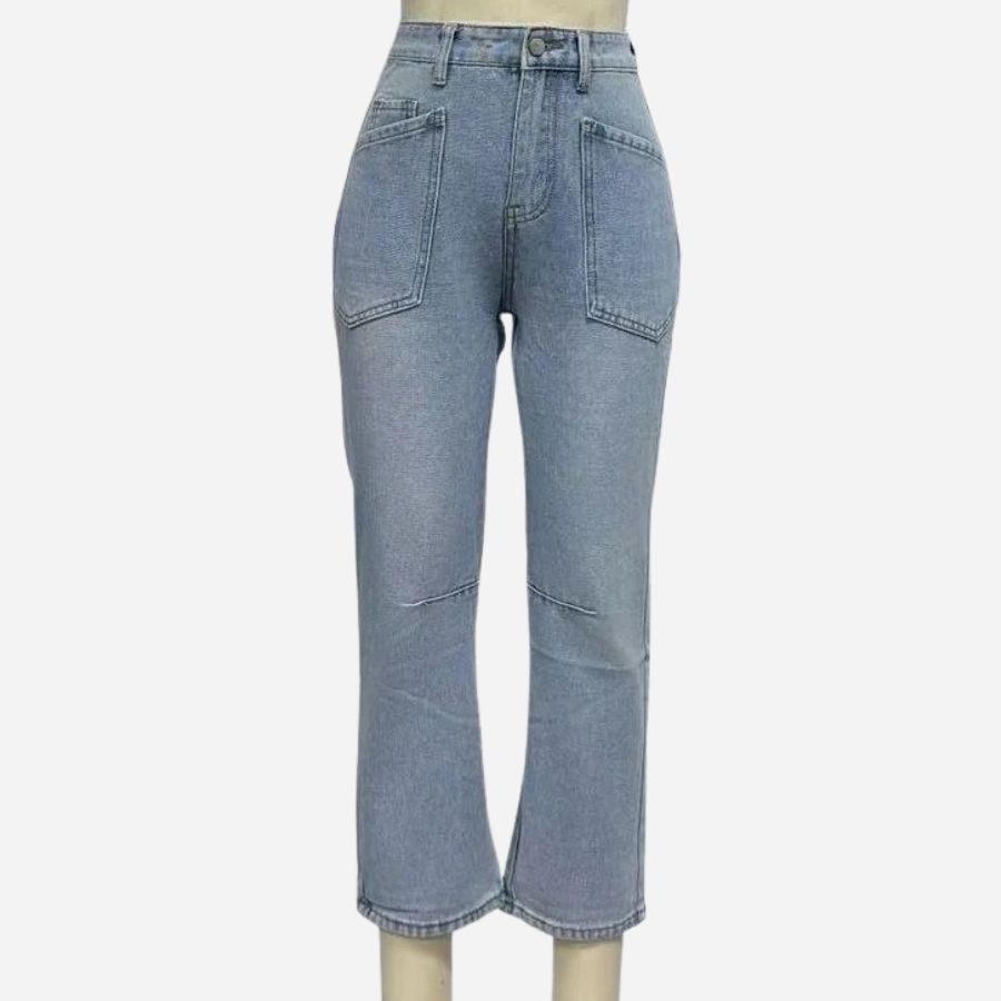 Barrel jeans for women high waisted wide leg baggy denim in blue, front view