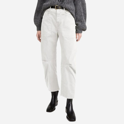 Barrel jeans for women high waisted wide leg baggy denim in white, front view