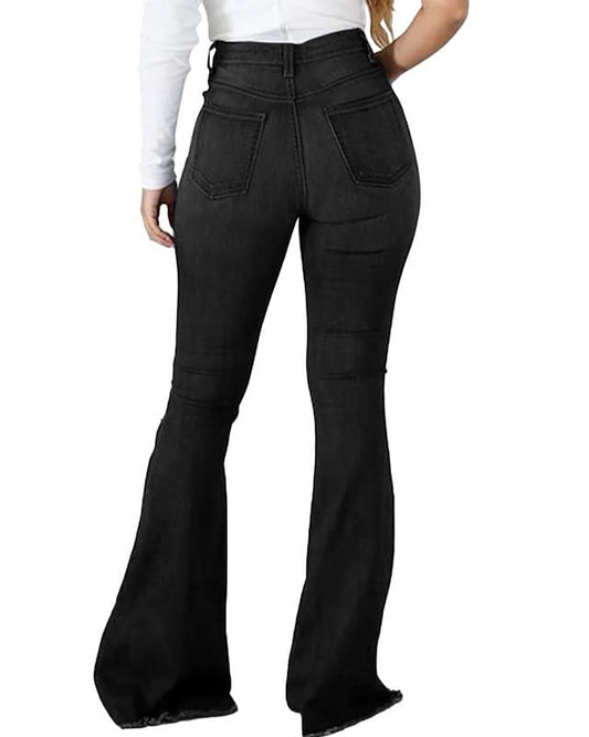 Flare Jeans Women High Waist Ripped Distressed Trousers Denim Pants