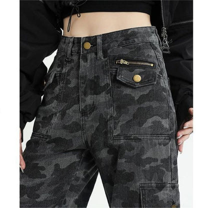 Camouflage Jeans Cargo Pants Women Y2K High Waisted Baggy Wide Leg Trousers