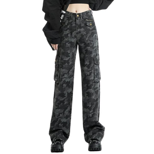 Camouflage Jeans Cargo Pants Women Y2K High Waisted Baggy Wide Leg Trousers