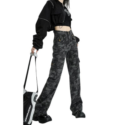 Camouflage Jeans Cargo Pants Women Y2K High Waisted Baggy Wide Leg Trousers