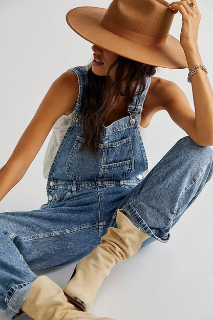 Denim Overalls Jumpsuit Rompers Women Y2k Baggy Bib Long Pants Jeans Streetwear