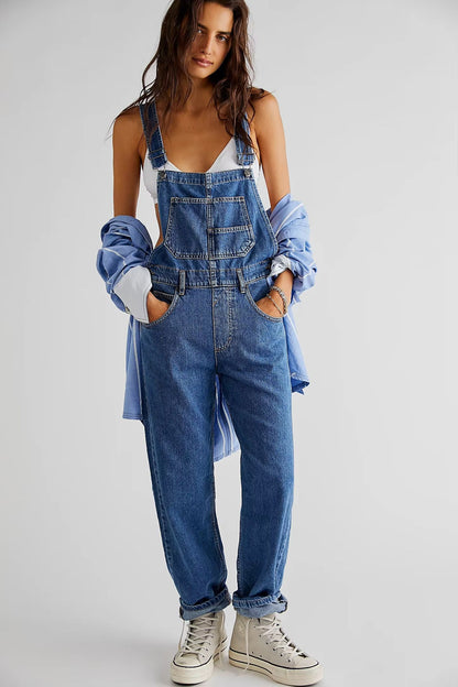 Denim Overalls Jumpsuit Rompers Women Y2k Baggy Bib Long Pants Jeans Streetwear