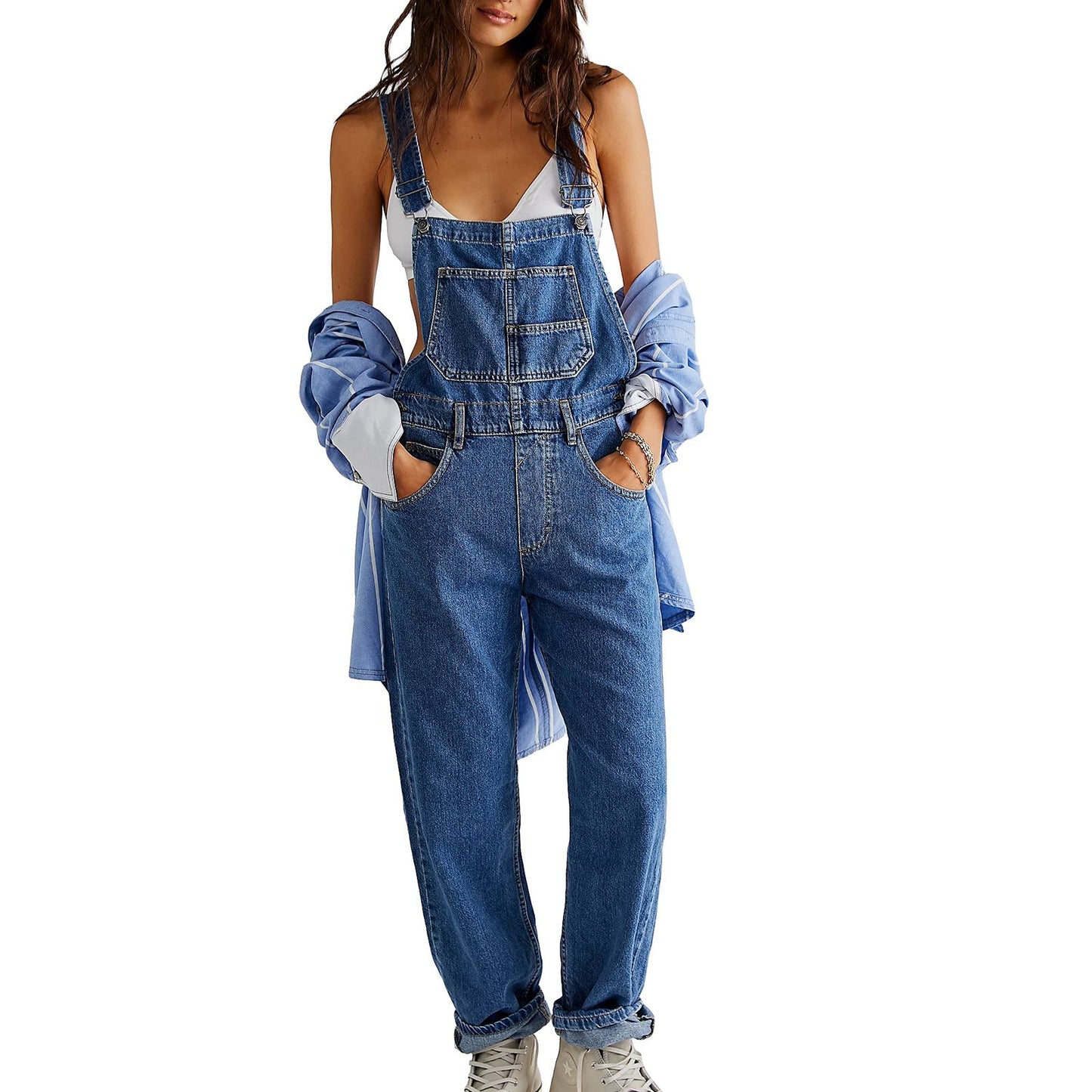 Denim Overalls Jumpsuit Rompers Women Y2k Baggy Bib Long Pants Jeans Streetwear