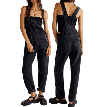 Denim Overalls Jumpsuit Rompers Women Y2k Baggy Bib Long Pants Jeans Streetwear