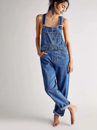 Denim Overalls Jumpsuit Rompers Women Y2k Baggy Bib Long Pants Jeans Streetwear