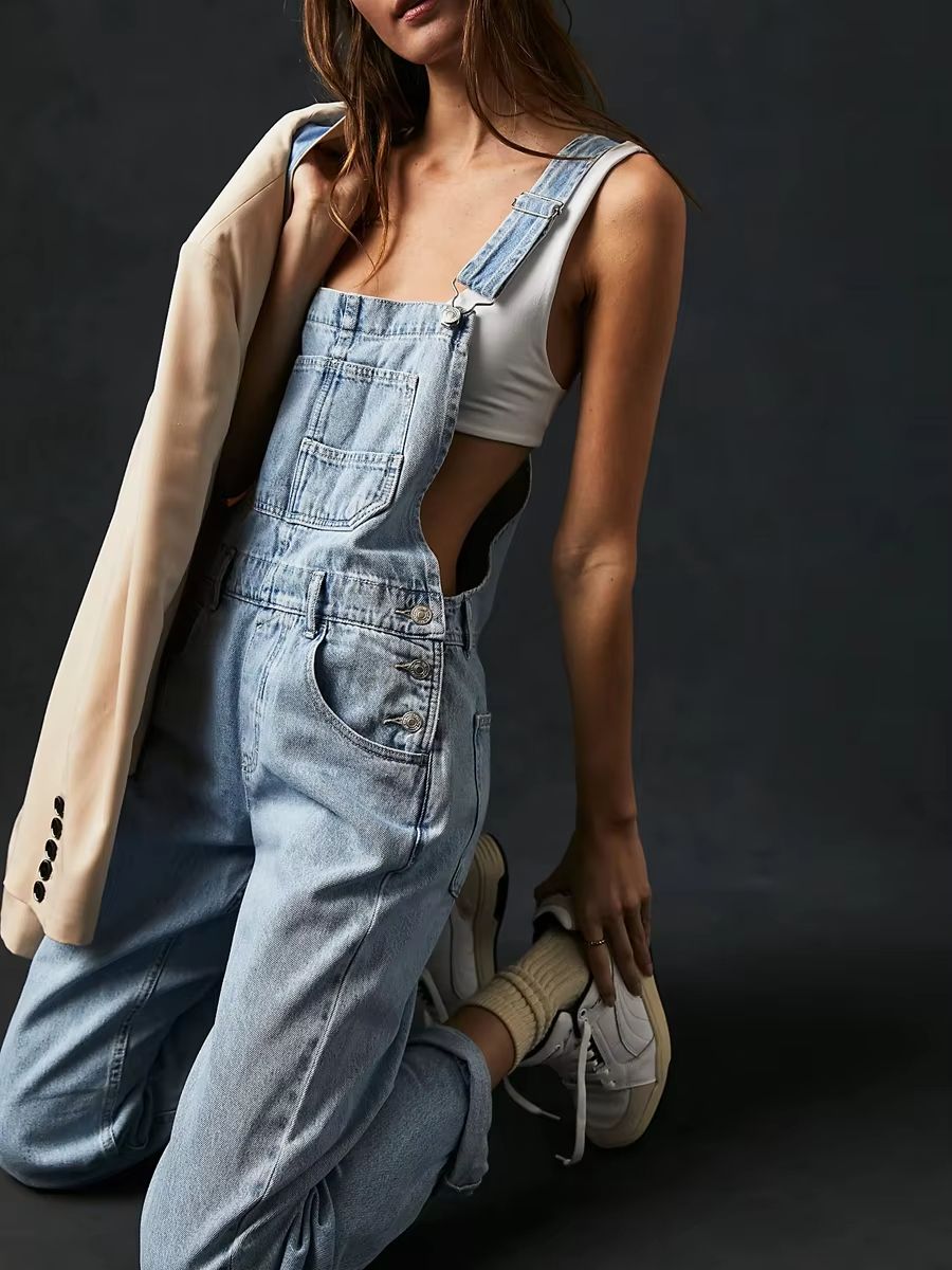 Denim Overalls Jumpsuit Rompers Women Y2k Baggy Bib Long Pants Jeans Streetwear