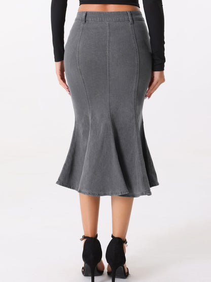 Denim Skirt for Women's Washed Fishtail Jeans Skirt Midi Skirt