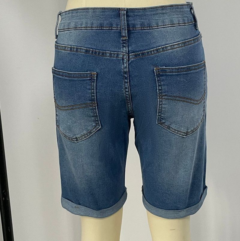 Denim Shorts Men Stretch Cuffed Skinny Jean Short Pants for Men