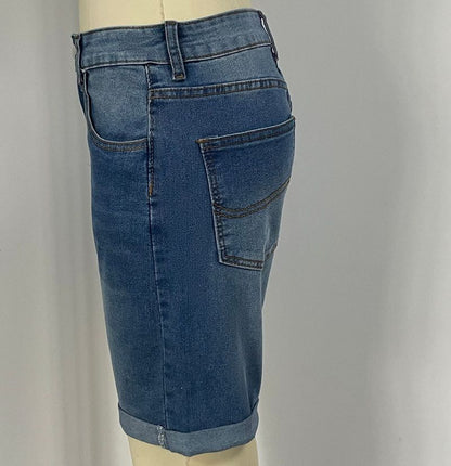 Denim Shorts Men Stretch Cuffed Skinny Jean Short Pants for Men