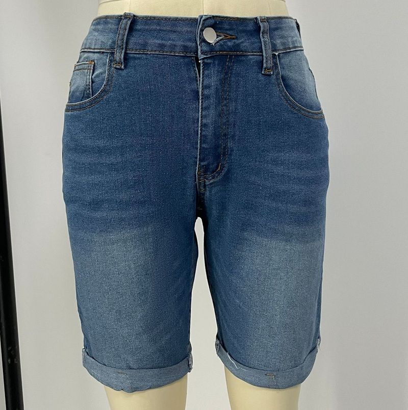 Denim Shorts Men Stretch Cuffed Skinny Jean Short Pants for Men