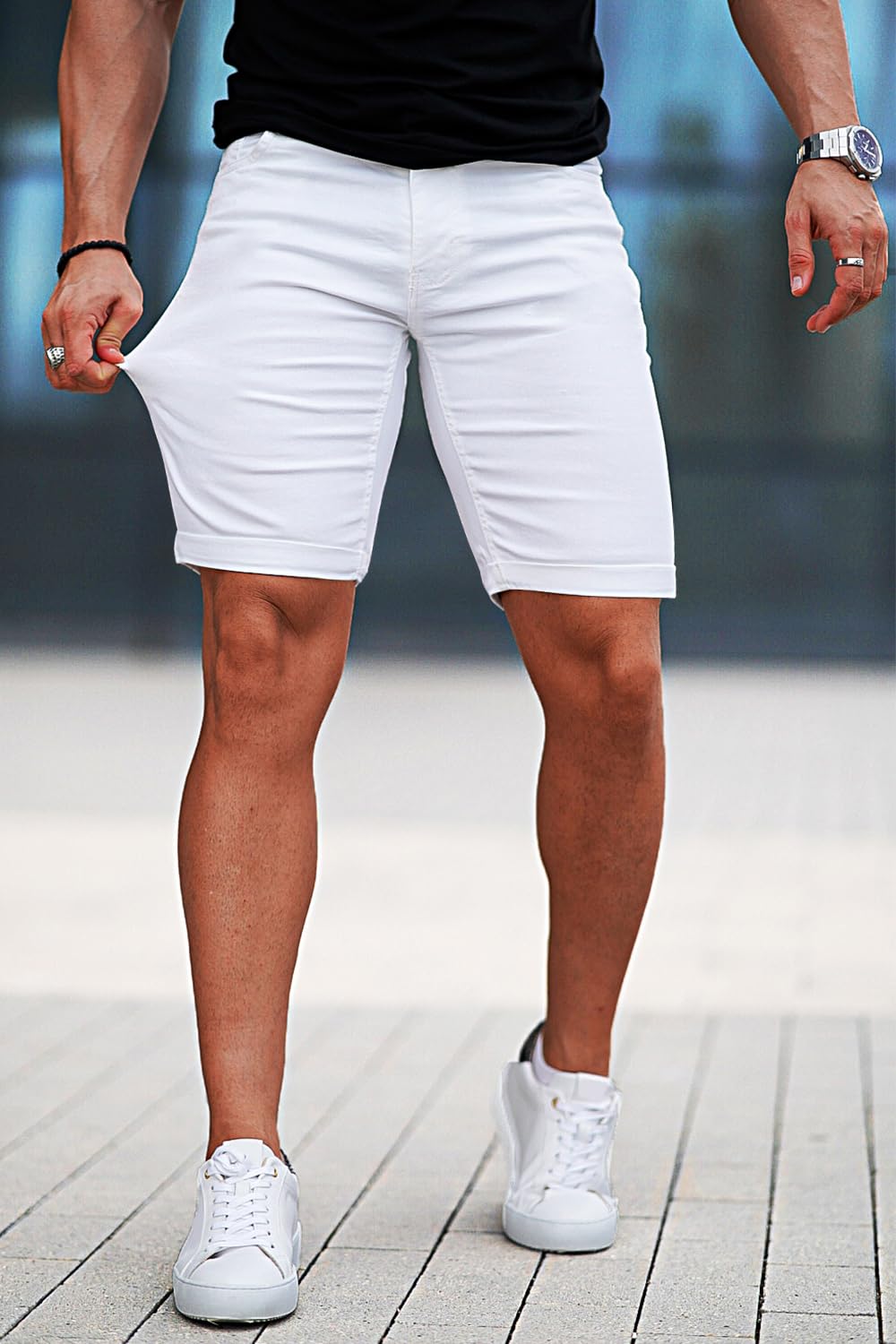 Denim Shorts Men Stretch Skinny Jean Short Pants for Men