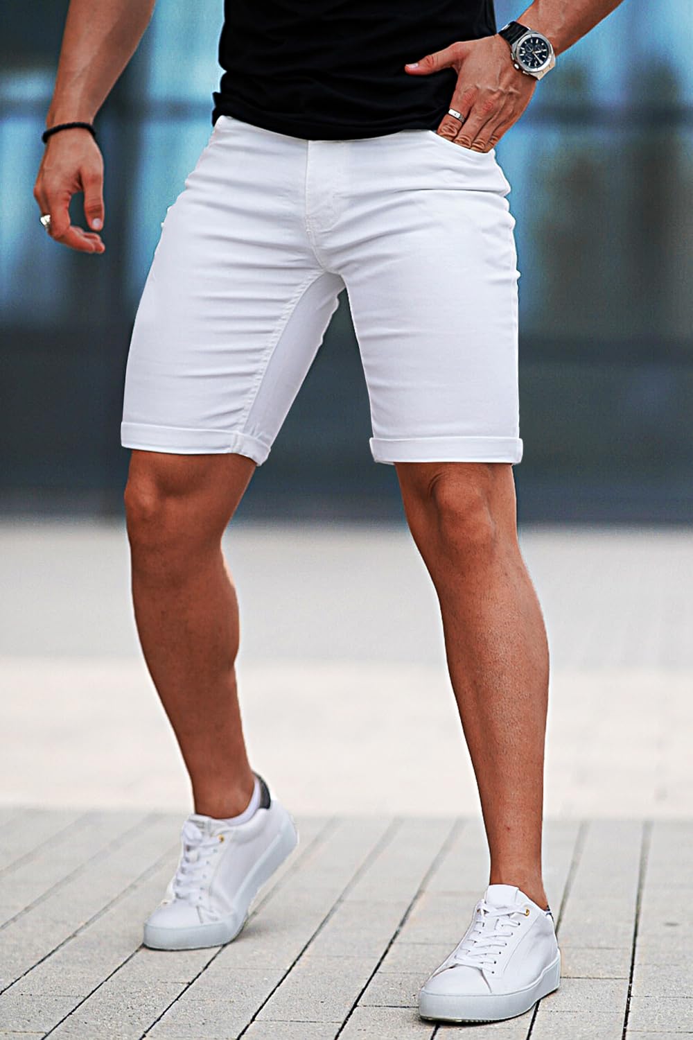 Denim Shorts Men Stretch Skinny Jean Short Pants for Men