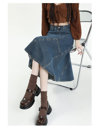 Jeansrock für Damen, verwaschener Fischschwanz-Jeansrock, Midirock