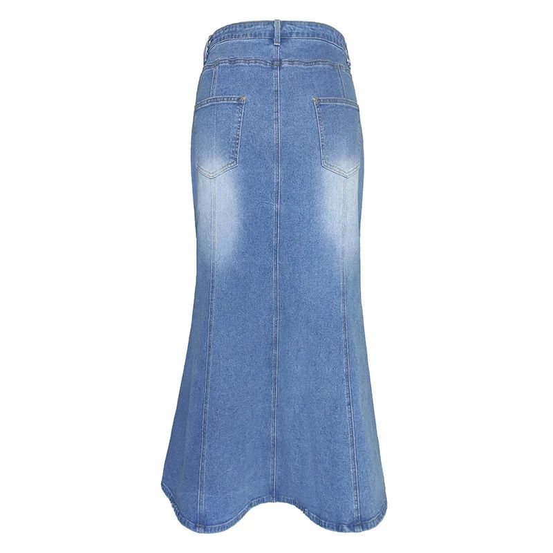 Jeansrock für Damen, verwaschener Fischschwanz-Jeansrock, Midirock