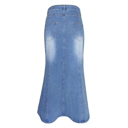 Jeansrock für Damen, verwaschener Fischschwanz-Jeansrock, Midirock