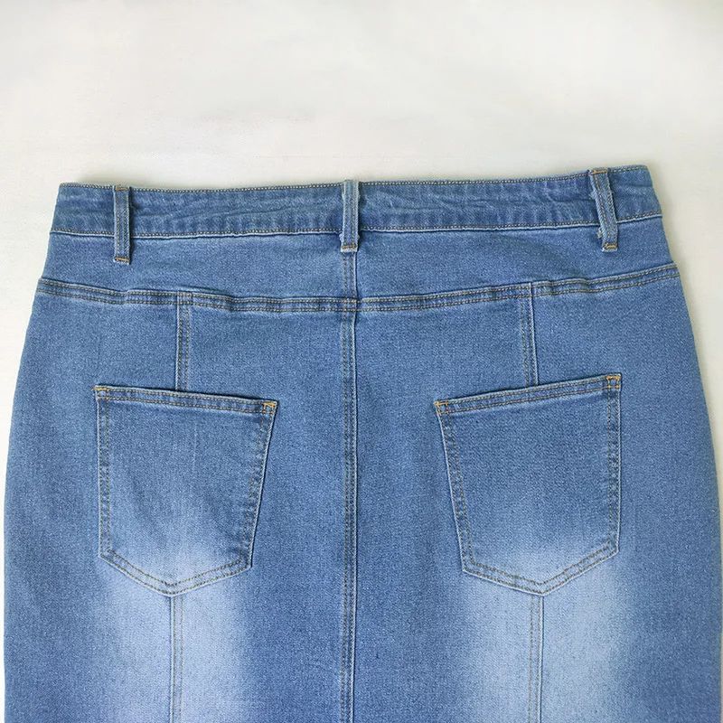 Jeansrock für Damen, verwaschener Fischschwanz-Jeansrock, Midirock