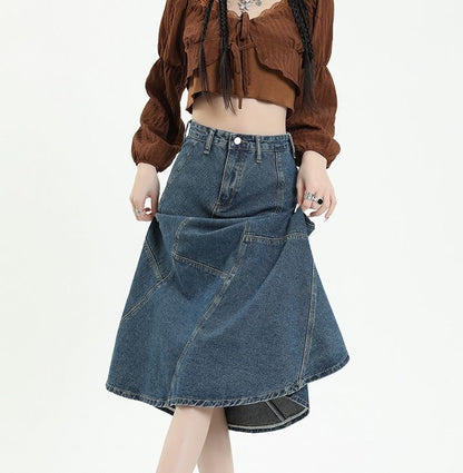 Jeansrock für Damen, verwaschener Fischschwanz-Jeansrock, Midirock