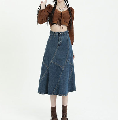 Jeansrock für Damen, verwaschener Fischschwanz-Jeansrock, Midirock