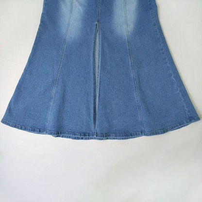 Jeansrock für Damen, verwaschener Fischschwanz-Jeansrock, Midirock