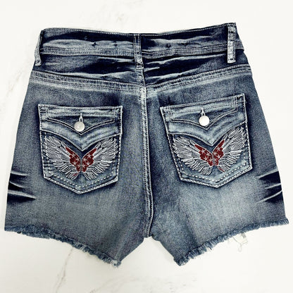 Embroidered Jean Shorts for Women High Waisted Distressed Denim Ripped Shorts