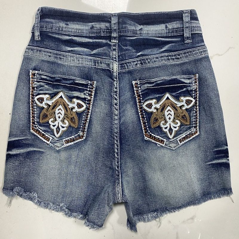 Embroidered Jean Shorts for Women High Waisted Distressed Denim Ripped Shorts