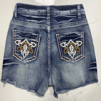 Embroidered Jean Shorts for Women High Waisted Distressed Denim Ripped Shorts