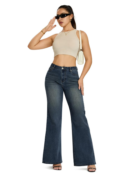 Flare Jeans Wide Leg Jeans for Women Baggy Hem Denim Pants