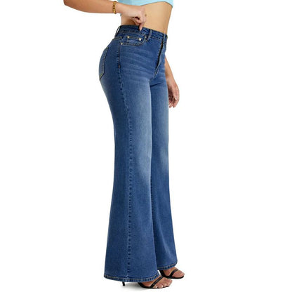 Flare jeans wide leg jeans for women high rise loose bell bottom denim in navy, side view