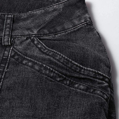 Women's Low Rise Bell Bottom Flare Jeans Retro Center Seam Slim Fit Denim Pants black color details