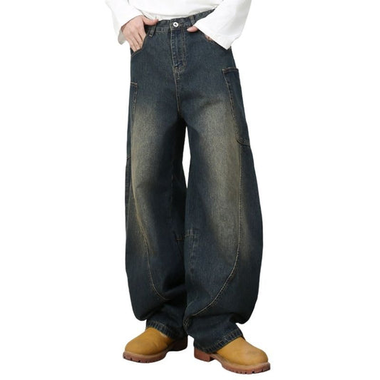 Men’s Straight Wide Leg Baggy Jeans Y2K Loose Fit Mid-Rise Denim Trousers