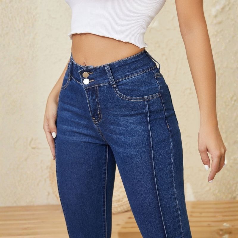 High waist bootcut jeans for women flare denim in navy, details view