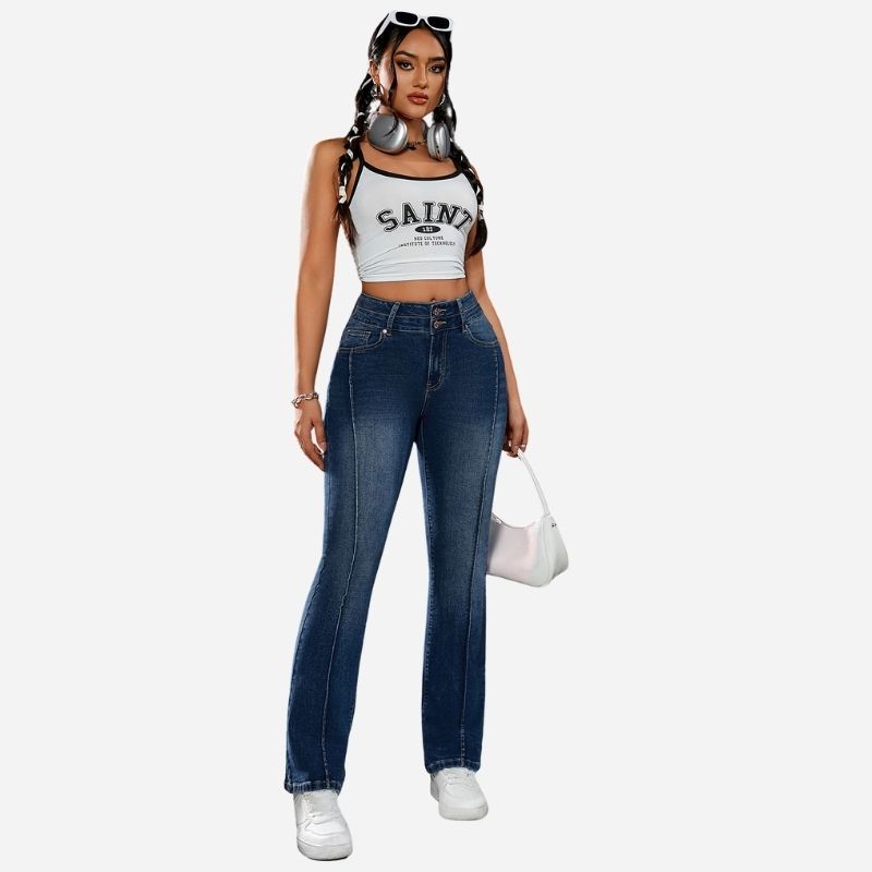 High waist flare jeans for women bootcut denim pants, front view