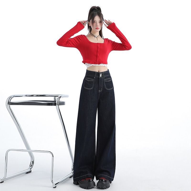 High Waisted Wide Leg Jeans Women Denim Trousers with Tummy Control & Butt-Lifting black color