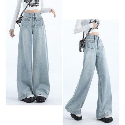 High Waisted Wide Leg Jeans Women Denim Trousers with Tummy Control & Butt-Lifting