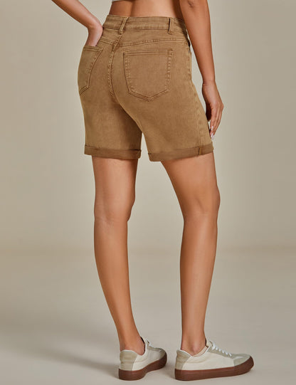 Jean Shorts Women High Waisted Summer Fold Hem Stretchy Denim Shorts