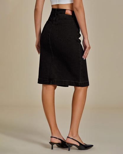 Jean Skirts Women Midi Denim Skirt High Waisted Pencil Skirt with Slit
