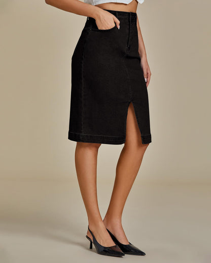 Jean Skirts Women Midi Denim Skirt High Waisted Pencil Skirt with Slit