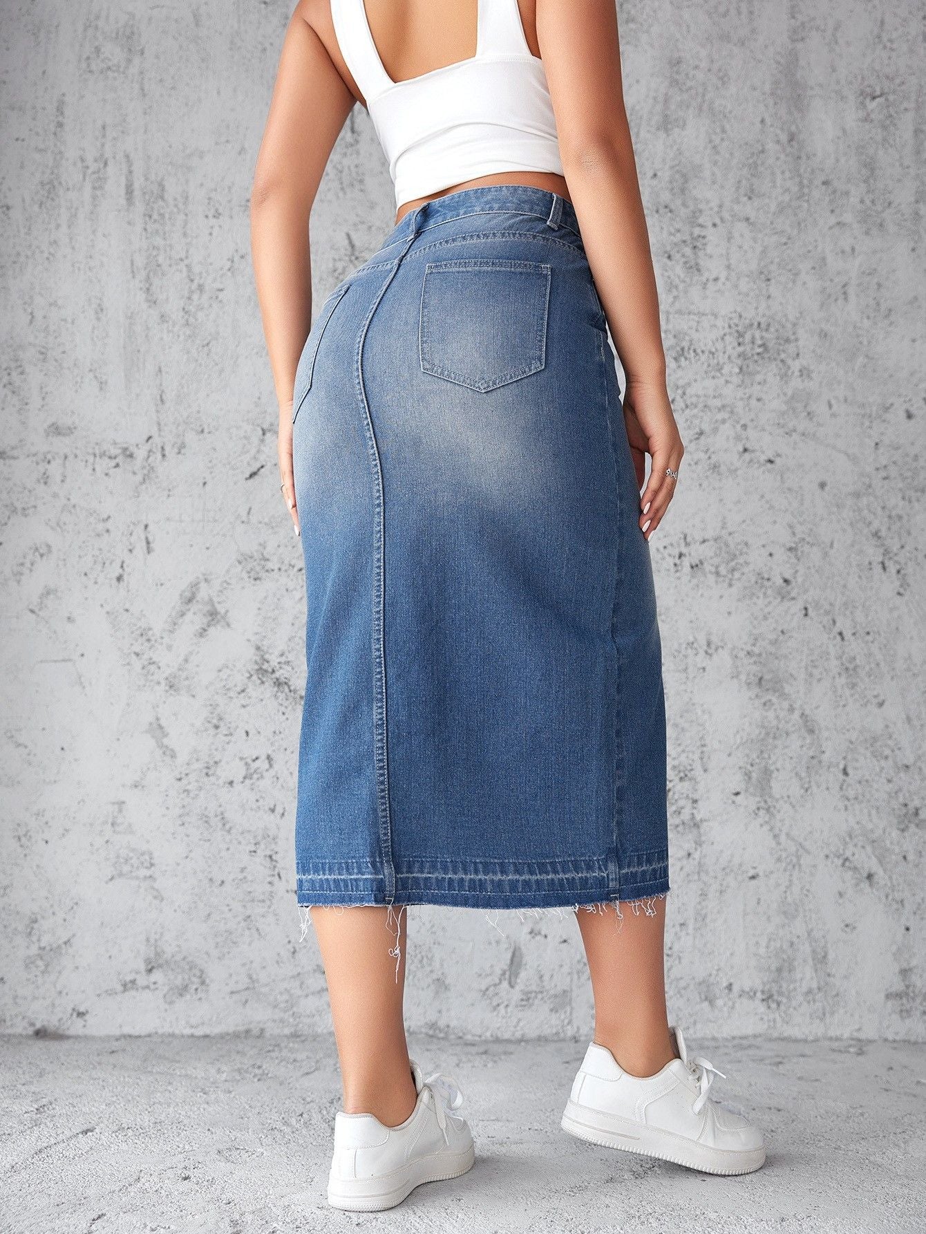 ジーンズスカート レディース ミディ丈 デニムスカート ハイウエスト スリット入り ペンシルスカート