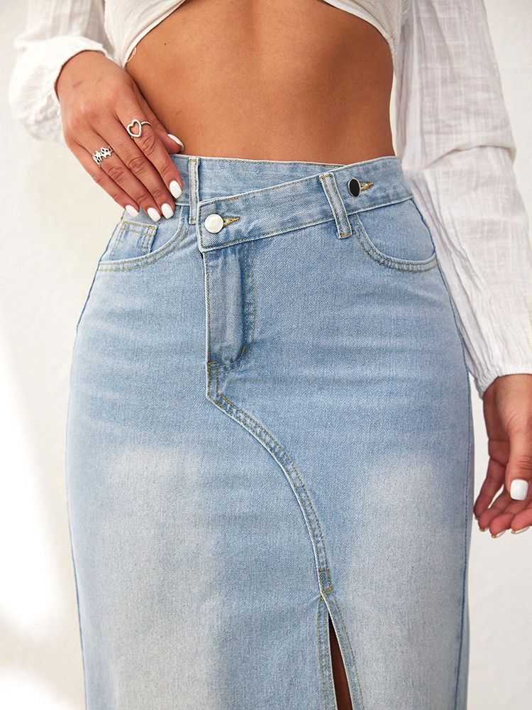 ジーンズスカート レディース ミディ丈 デニムスカート ハイウエスト スリット入り ペンシルスカート