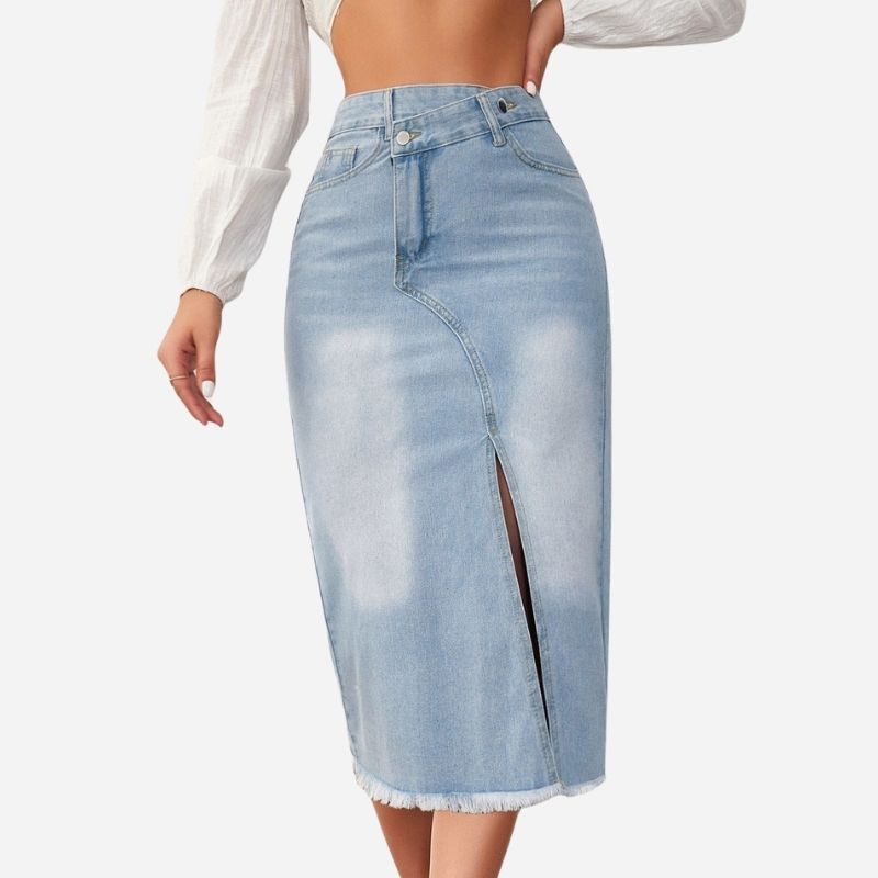 ジーンズスカート レディース ミディ丈 デニムスカート ハイウエスト スリット入り ペンシルスカート