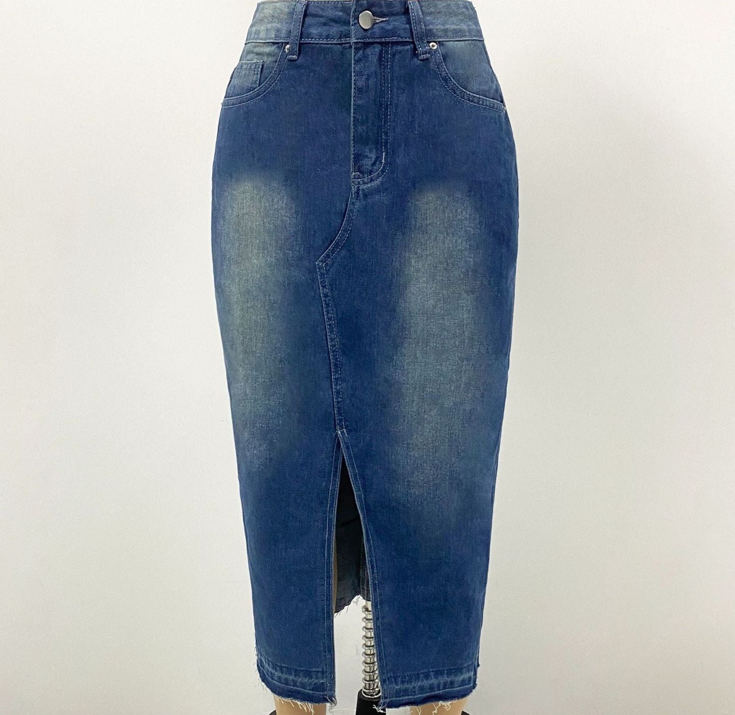 ジーンズスカート レディース ミディ丈 デニムスカート ハイウエスト スリット入り ペンシルスカート