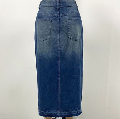 ジーンズスカート レディース ミディ丈 デニムスカート ハイウエスト スリット入り ペンシルスカート