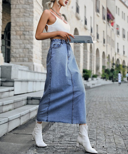 Long Denim Skirts for Women Maxi High Waist A-line Flare Jean Skirt