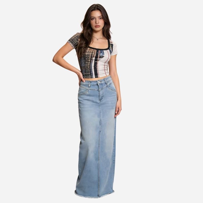 long denim skirts for women jean skirt, front view