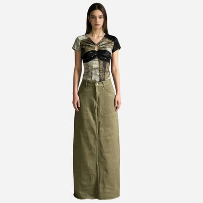 long denim skirts for women jean skirt, front view