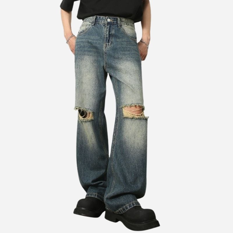 Ripped Jeans Y2K Hip Hop Pants Men Straight Wide Leg Baggy Trousers Streetwear