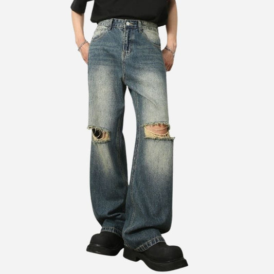 Ripped Jeans Y2K Hip Hop Pants Men Straight Wide Leg Baggy Trousers Streetwear